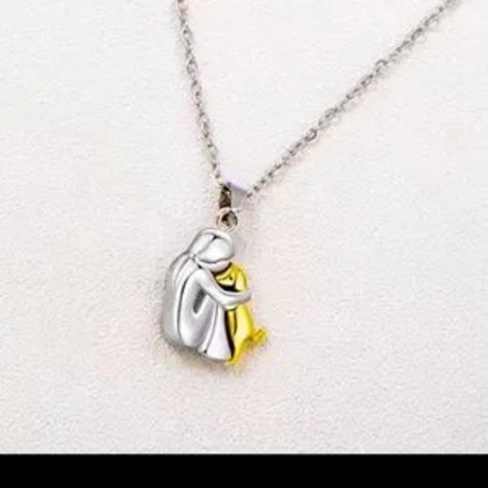 Silver and Gold Hugging Dog Pendant Necklace